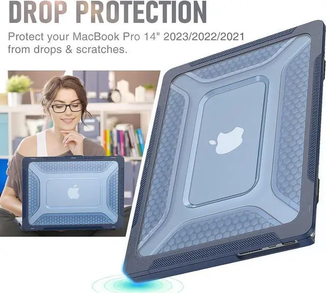 Alt view image 6 of 7 - Case for MacBook Pro 14 Inch Case 2023 2022 2021 Release M2 A2779 A2442 M1 Pro/Max Chip, Shock Resistant Hard Shell Case with Foldable Kickstand & Mouse Pad/Storage Bag, Blue
