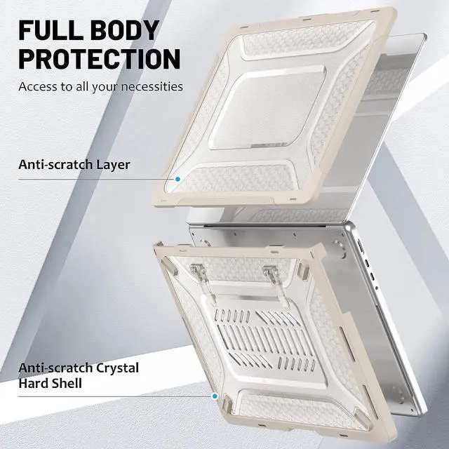Alt view image 4 of 7 - Case for MacBook Pro 14 Inch Case 2023 2022 2021 Release M2 A2779 A2442 M1 Pro/Max Chip, Shock Resistant Hard Shell Case with Foldable Kickstand & Mouse Pad/Storage Bag, Apricot