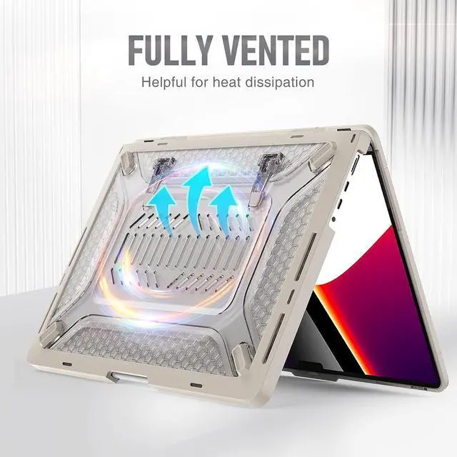 Alt view image 5 of 7 - Case for MacBook Pro 14 Inch Case 2023 2022 2021 Release M2 A2779 A2442 M1 Pro/Max Chip, Shock Resistant Hard Shell Case with Foldable Kickstand & Mouse Pad/Storage Bag, Apricot