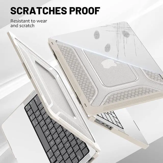 Alt view image 6 of 7 - Case for MacBook Pro 14 Inch Case 2023 2022 2021 Release M2 A2779 A2442 M1 Pro/Max Chip, Shock Resistant Hard Shell Case with Foldable Kickstand & Mouse Pad/Storage Bag, Apricot