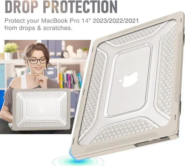 Alt view image 7 of 7 - Case for MacBook Pro 14 Inch Case 2023 2022 2021 Release M2 A2779 A2442 M1 Pro/Max Chip, Shock Resistant Hard Shell Case with Foldable Kickstand & Mouse Pad/Storage Bag, Apricot