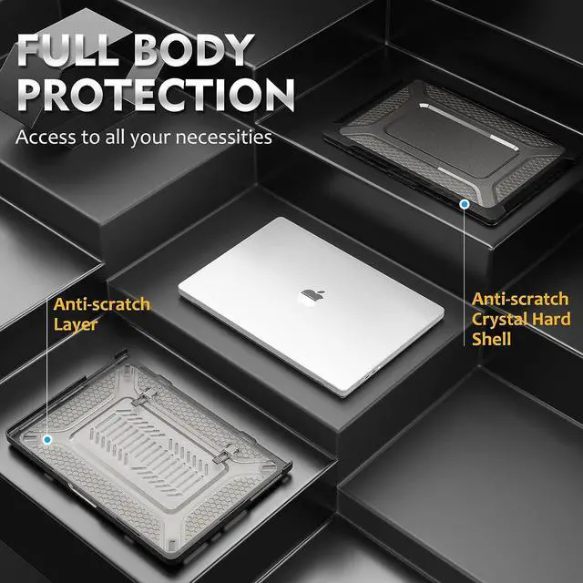 Alt view image 5 of 7 - MacBook Pro 16 inch Case 2023/2022/2021 (Model: A2780 A2485), M2 / M1 Pro/Max Chip, Shock Resistant Laptop Hard Shell Case with Foldable Stand/Mouse Pad for MacBook Pro 16", Black