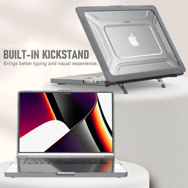 Alt view image 3 of 7 - MacBook Pro 16 inch Case 2023/2022/2021 (Model: A2780 A2485), M2 / M1 Pro/Max Chip, Shock Resistant Laptop Hard Shell Case with Foldable Stand/Mouse Pad for MacBook Pro 16", Grey