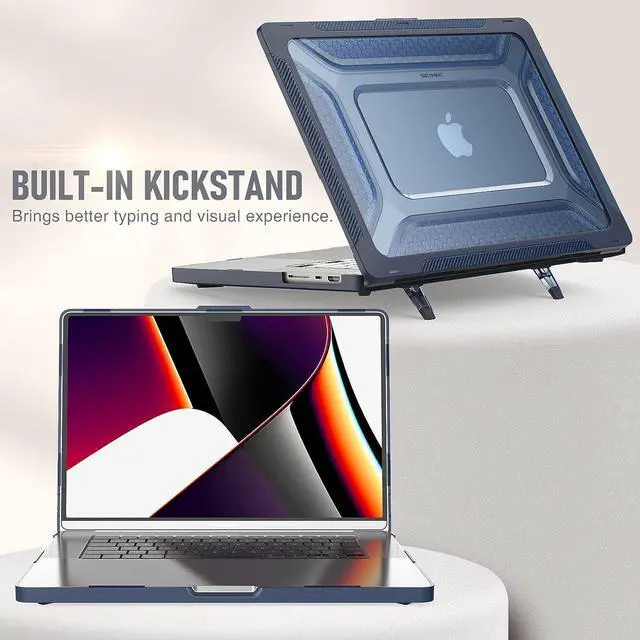 Alt view image 3 of 7 - MacBook Pro 16 inch Case 2023/2022/2021 (Model: A2780 A2485), M2 / M1 Pro/Max Chip, Shock Resistant Laptop Hard Shell Case with Foldable Stand/Mouse Pad for MacBook Pro 16", Blue