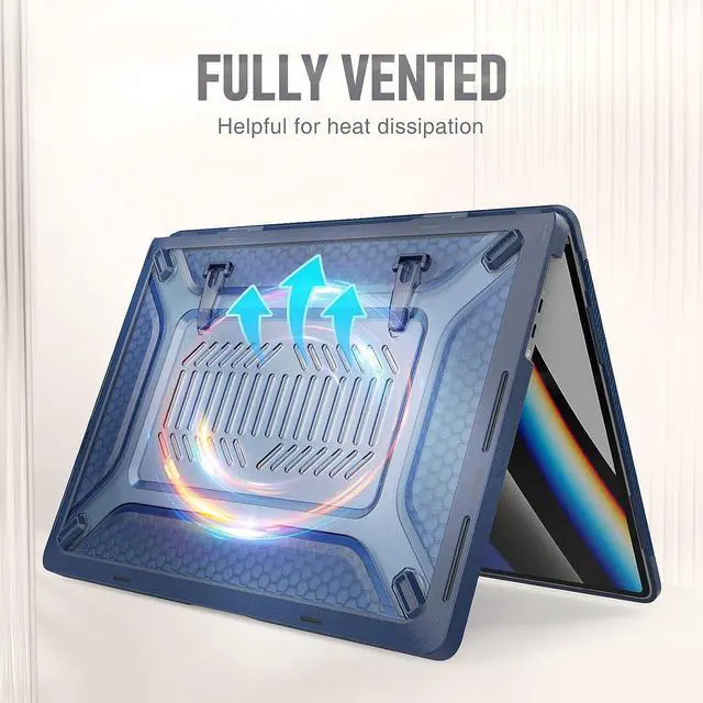 Alt view image 4 of 7 - MacBook Pro 16 inch Case 2023/2022/2021 (Model: A2780 A2485), M2 / M1 Pro/Max Chip, Shock Resistant Laptop Hard Shell Case with Foldable Stand/Mouse Pad for MacBook Pro 16", Blue