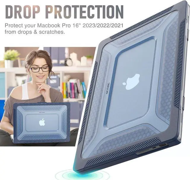 Alt view image 5 of 7 - MacBook Pro 16 inch Case 2023/2022/2021 (Model: A2780 A2485), M2 / M1 Pro/Max Chip, Shock Resistant Laptop Hard Shell Case with Foldable Stand/Mouse Pad for MacBook Pro 16", Blue