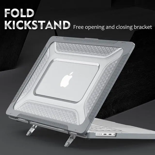 Alt view image 3 of 7 - Case for MacBook Pro 14 Inch Case 2023 2022 2021 Release M2 A2779 A2442 M1 Pro/Max Chip, Shock Resistant Hard Shell Case with Foldable Kickstand & Mouse Pad/Storage Bag, Grey