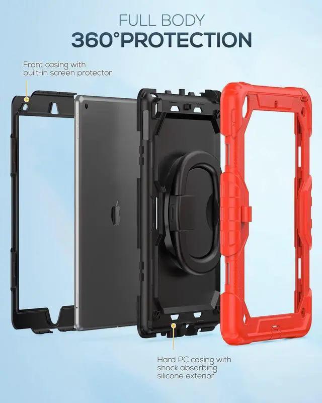 Alt view image 6 of 7 - Kids Case for iPad Air 5th/4th Generation 10.9 inch 2022/2020, Heavy Duty Protection Shockproof Case with Screen Protector, Folding Handle Stand/Shoulder Strap for iPad air 5th/4th Gen, Black