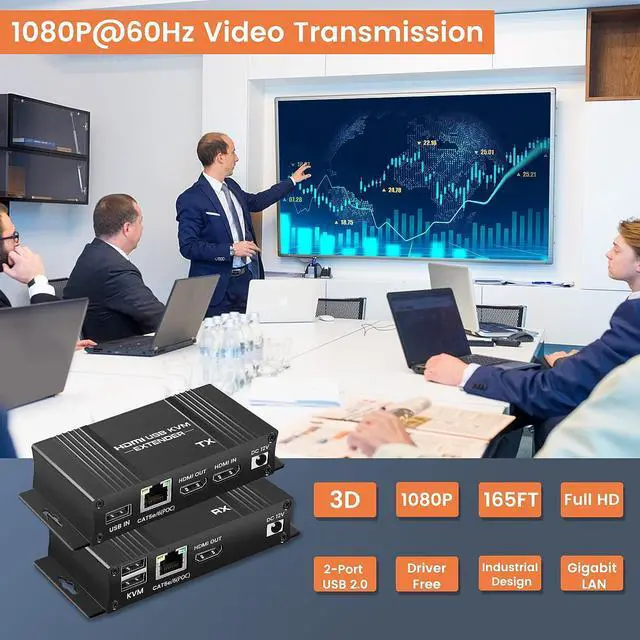 Alt view image 5 of 7 - avedio links 164FT HDMI KVM USB Extender Over Cat 5e/6/7 Cable, 1080P HDMI Ethernet Extender Balun Transmitter Receiver with Loop Out Function - USB Keyboard Mouse, Single POC Power Supply