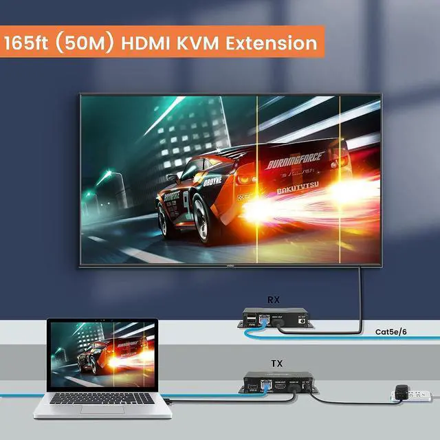 Alt view image 3 of 7 - avedio links 164FT HDMI KVM USB Extender Over Cat 5e/6/7 Cable, 1080P HDMI Ethernet Extender Balun Transmitter Receiver with Loop Out Function - USB Keyboard Mouse, Single POC Power Supply