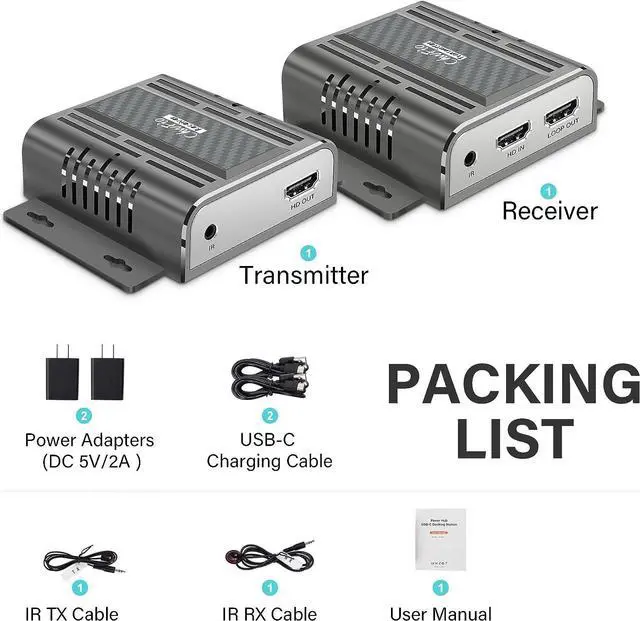 Alt view image 4 of 7 - Wall Mount HDMI Extender Over Ethernet Cable CAT6/6E/7 Over TCP/IP Support for 1-to-Many Output Ultra HD1080P- Up to 656Feet with Loopout 4K and IR