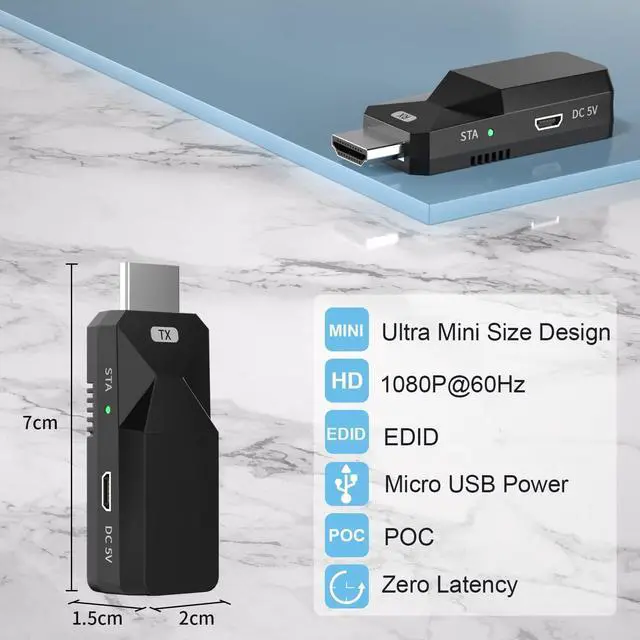 Alt view image 2 of 7 - 1080P HDMI Extender, Extend Audio and Video Signal up to 165 Feet with Cat5e/6 Ethernet Cable.