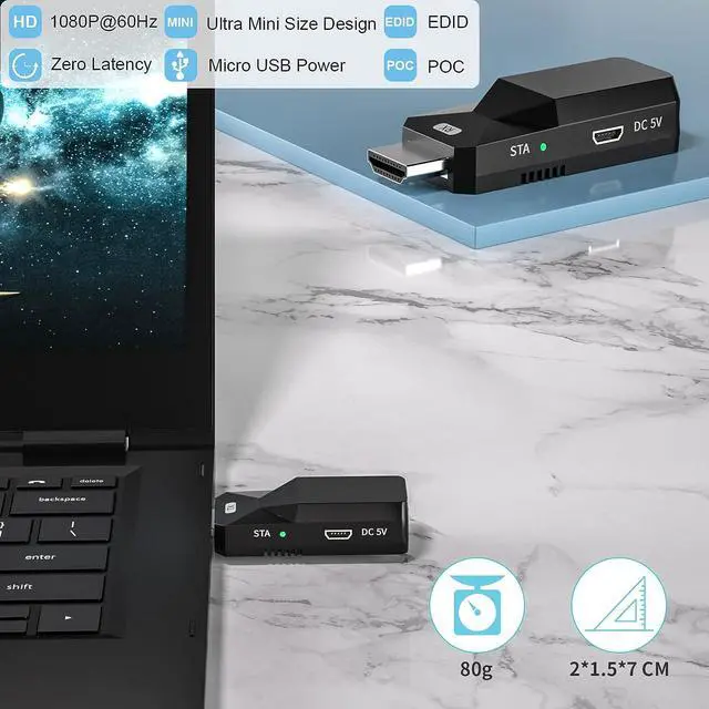 Alt view image 2 of 7 - 1080P HDMI Extender, Extend Audio and Video Signals up to 165 Ft with Cat5e/6 Ethernet Cable Lossless Transmission
