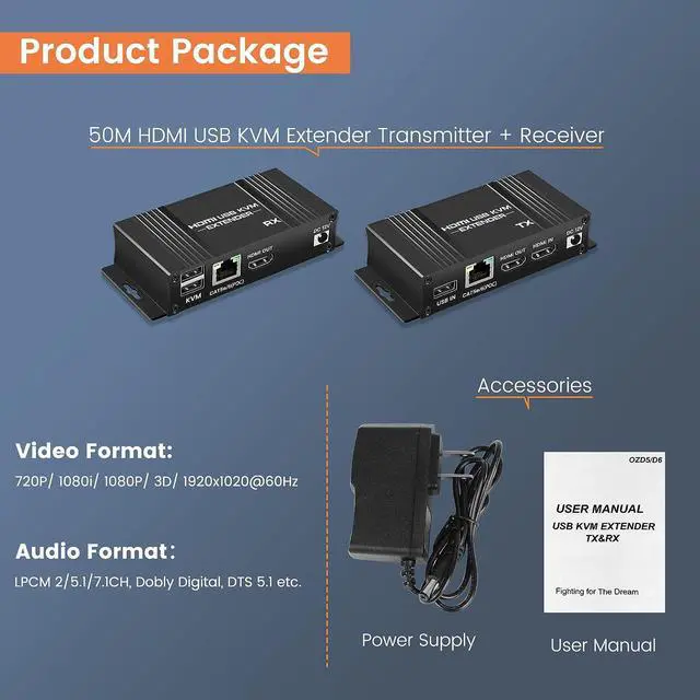Alt view image 7 of 7 - avedio links 164FT HDMI KVM USB Extender Over Cat 5e/6/7 Cable, 1080P HDMI Ethernet Extender Balun Transmitter Receiver with Loop Out Function - USB Keyboard Mouse, Single POC Power Supply