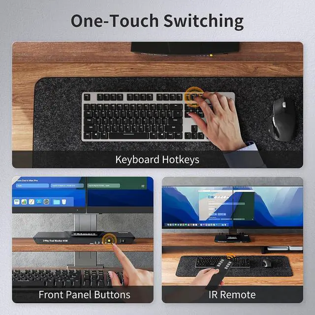 Alt view image 5 of 7 - HDMI KVM Switch 2 Monitors 2 Computers 4K@60Hz, USB 2.0, Dual Monitor KVM Switch HDMI 2 Port Extended Display, EDID emulators, L/R Audio, Hotkey Switch, Button Switch with All Cables