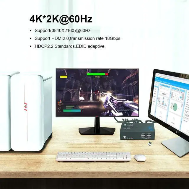 Alt view image 3 of 6 - Steetek HDMI KVM Switch Dual Monitor,4K@60Hz, KVM Switch 2 Monitor, Backward Compatible with USB 1.1, KVM Switches HDMI 2.0, HDCP 2.2, Button Switch