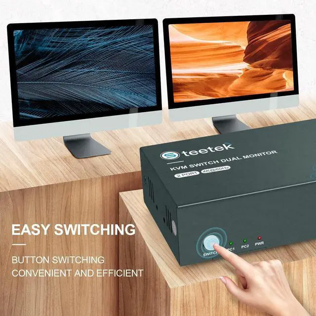 Alt view image 4 of 6 - Steetek HDMI KVM Switch Dual Monitor,4K@60Hz, KVM Switch 2 Monitor, Backward Compatible with USB 1.1, KVM Switches HDMI 2.0, HDCP 2.2, Button Switch