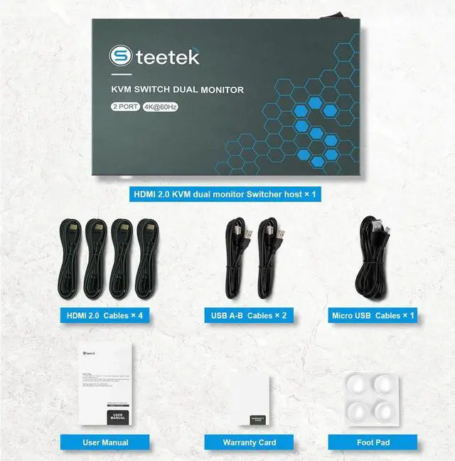 Alt view image 6 of 6 - Steetek HDMI KVM Switch Dual Monitor,4K@60Hz, KVM Switch 2 Monitor, Backward Compatible with USB 1.1, KVM Switches HDMI 2.0, HDCP 2.2, Button Switch