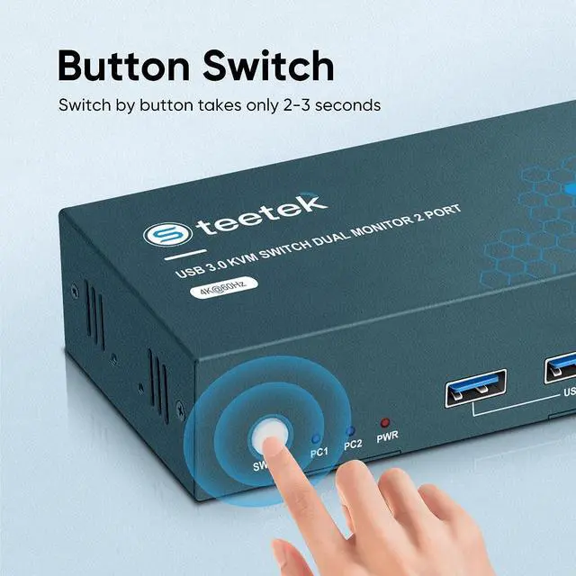 Alt view image 5 of 7 - HDMI KVM Switch 2 Monitors 2 Computers, with 3 USB 3.0 Hub, 4K@60Hz Ultra HD Resolution, Dual Monitor KVM Switch HDMI 2.0 Via Button Switch, Plug and Play