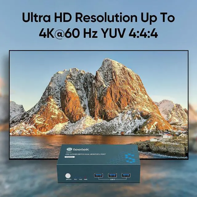 Alt view image 4 of 7 - HDMI KVM Switch 2 Monitors 2 Computers, with 3 USB 3.0 Hub, 4K@60Hz Ultra HD Resolution, Dual Monitor KVM Switch HDMI 2.0 Via Button Switch, Plug and Play