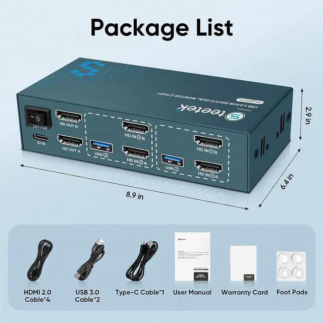 Alt view image 7 of 7 - HDMI KVM Switch 2 Monitors 2 Computers, with 3 USB 3.0 Hub, 4K@60Hz Ultra HD Resolution, Dual Monitor KVM Switch HDMI 2.0 Via Button Switch, Plug and Play