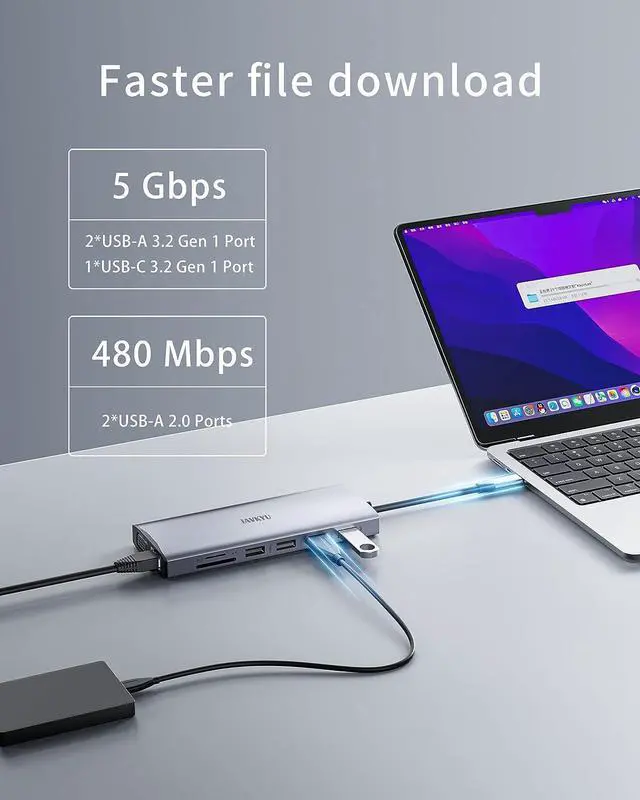 Alt view image 6 of 7 - Laptop Docking Station Triple Monitor, USB C Dock, 14 in 1 Display Adaptor with Dual 4K HDMI, DP, VGA, 100W PD, RJ45, SD/TF Card Reader, 4USB, Audio, Type C Hub for MacBook/XPS/Dell/Surface/HP/Lenovo
