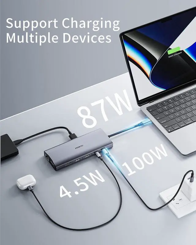 Alt view image 7 of 7 - Laptop Docking Station Triple Monitor, USB C Dock, 14 in 1 Display Adaptor with Dual 4K HDMI, DP, VGA, 100W PD, RJ45, SD/TF Card Reader, 4USB, Audio, Type C Hub for MacBook/XPS/Dell/Surface/HP/Lenovo