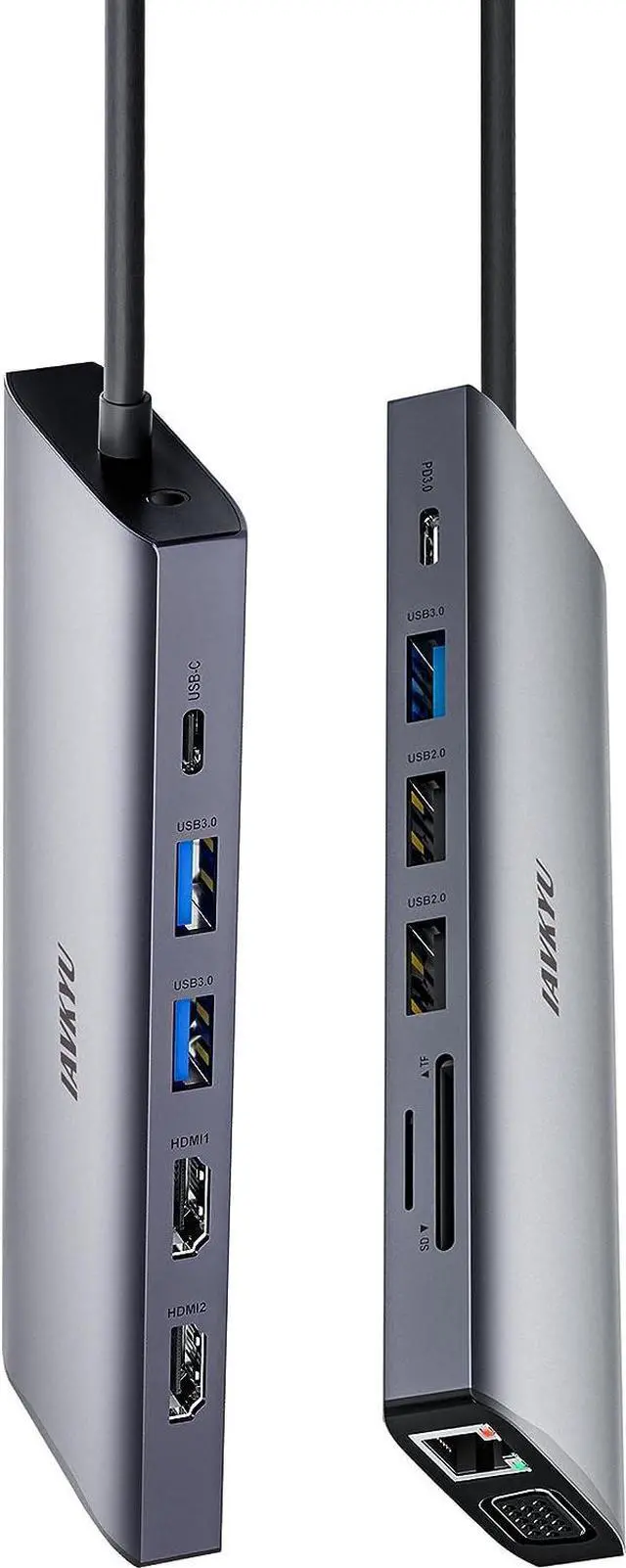 Main image of USB C Laptop Docking Station Dual Monitor, 14 in 1 Type C HUB Multiple Adapter with 3 Monitors, Dual HDMI, VGA,100W PD, Mic/Audio, SD/TF, Ethernet Compatible for Dell/Surface/HP Laptops