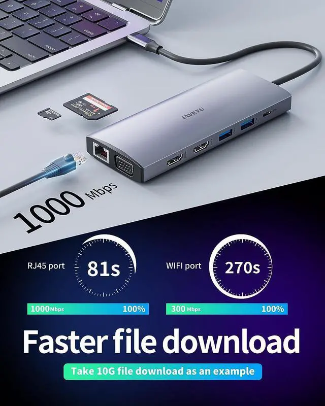 Alt view image 6 of 7 - USB C Laptop Docking Station Dual Monitor, 14 in 1 Type C HUB Multiple Adapter with 3 Monitors, Dual HDMI, VGA,100W PD, Mic/Audio, SD/TF, Ethernet Compatible for Dell/Surface/HP Laptops