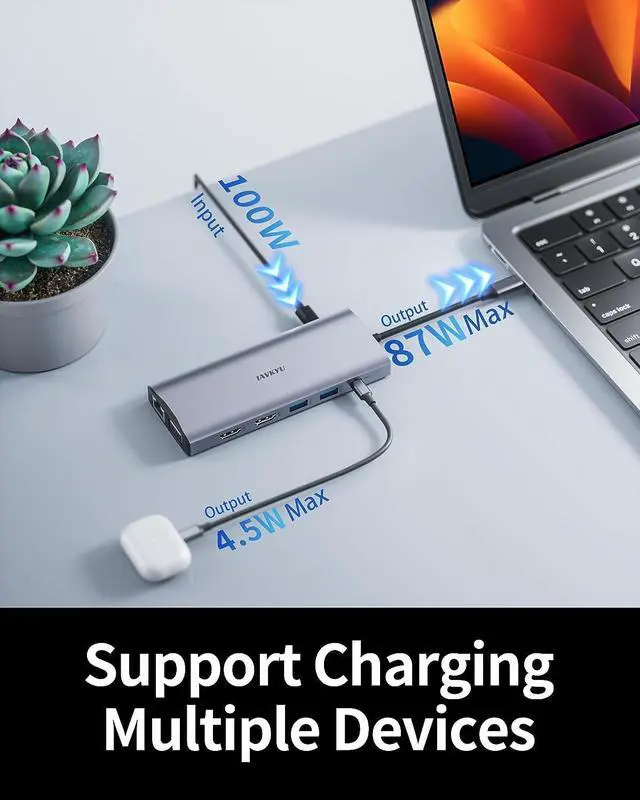 Alt view image 7 of 7 - USB C Laptop Docking Station Dual Monitor, 14 in 1 Type C HUB Multiple Adapter with 3 Monitors, Dual HDMI, VGA,100W PD, Mic/Audio, SD/TF, Ethernet Compatible for Dell/Surface/HP Laptops