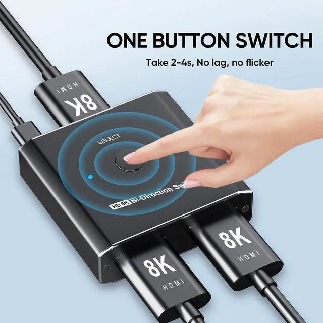 Alt view image 6 of 7 - HDMI Switch Splitter 8K @ 60Hz Bi-Directional, 2 in 1 Out or 1 in 2 Out HDMI 2.1 Switch Splitter, Button Switch with EDID Adaptive , Compatible with The Xbox Series PS5, Plug and Play