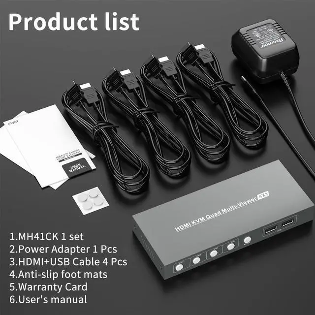 Alt view image 7 of 7 - 4X1 HDMI Multiviewer Switch, 4K@30Hz Quad Multiviewer Seamless Switch, HDMI KVM Switch with USB and Audio Ports, Mouse Sliding Switch Control Supported