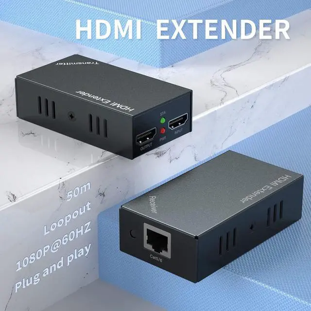Alt view image 2 of 7 - HDMI Extender 50m/164ft with Local Loop Out, Full HD 1080P@60Hz Over Cat 5/5e/6, POE, EDID,Transmitter + Receiver Included