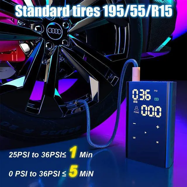 Alt view image 2 of 7 - Tire Inflator Portable Air Compressor for Car Tires, Cordless 150PSI Air Pump with 6600mAh Battery, Built-in Automatic Pressure Gauge & Emergency Light