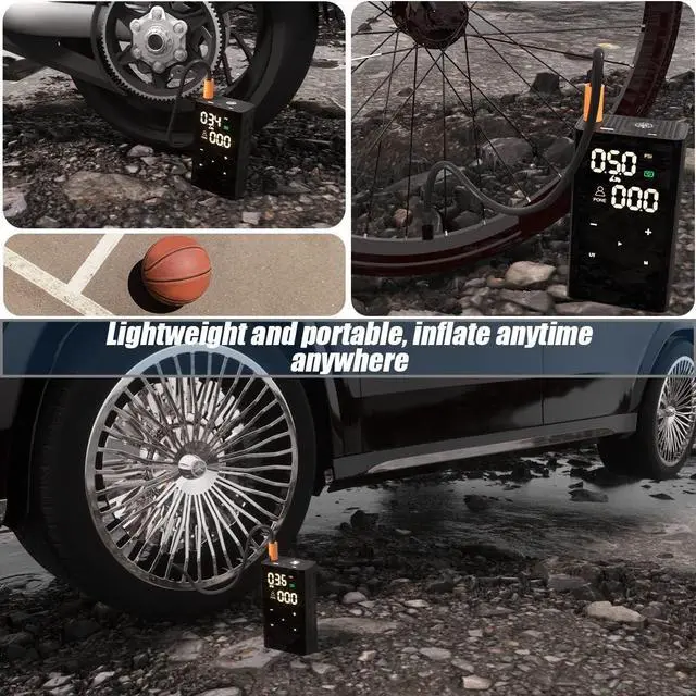 Alt view image 4 of 7 - Tire Inflator Portable Air Compressor for Car Tires, Cordless 150PSI Air Pump with 6600mAh Battery, Built-in Automatic Pressure Gauge & Emergency Light