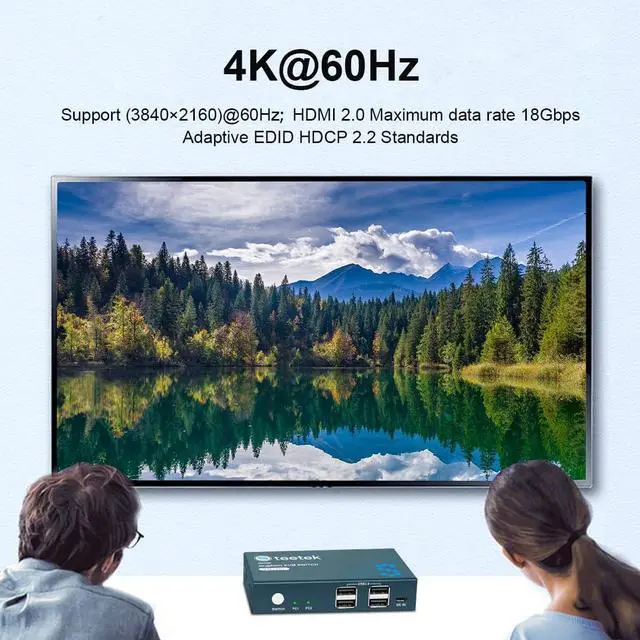 Alt view image 2 of 7 - HDMI KVM Switch 2 Port, KVM Switch HDMI 4K@60Hz, 2 in 1 Out KVM Switch by 1 Keyboard Mouse Control, 2 Computer 1 Monitor, Button Switch, with 4 USB 2.0 Port KVM Switch, with 1 HDMI 2 USB Cable