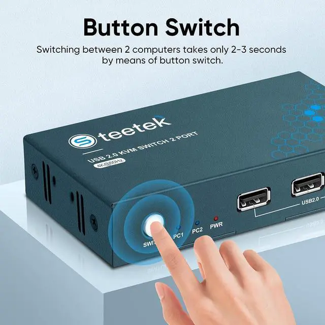 Alt view image 5 of 7 - KVM Switch 1 Monitor 2 Computers with 4K@60Hz Ultra HD Resolution, HDMI KVM Switch 3 USB 2.0 Hub, 2 Port KVM Switch Support Button Switch, 2 HDMI Cables & 2 USB Cables Included