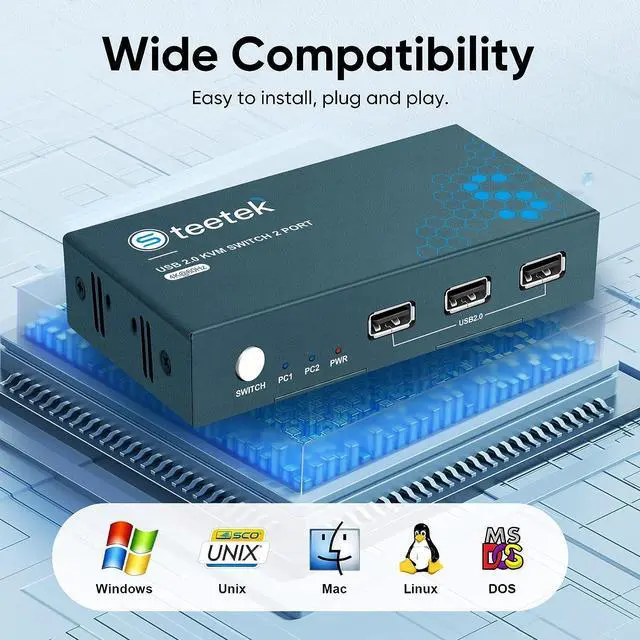 Alt view image 6 of 7 - KVM Switch 1 Monitor 2 Computers with 4K@60Hz Ultra HD Resolution, HDMI KVM Switch 3 USB 2.0 Hub, 2 Port KVM Switch Support Button Switch, 2 HDMI Cables & 2 USB Cables Included