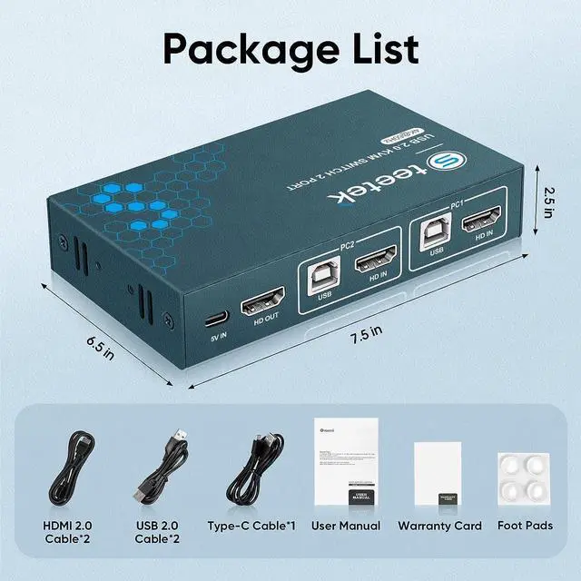 Alt view image 7 of 7 - KVM Switch 1 Monitor 2 Computers with 4K@60Hz Ultra HD Resolution, HDMI KVM Switch 3 USB 2.0 Hub, 2 Port KVM Switch Support Button Switch, 2 HDMI Cables & 2 USB Cables Included