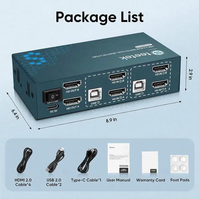 Alt view image 7 of 7 - Dual Monitors KVM Switch 2 Port 4K@60Hz, HDMI KVM Switch 2 Monitors 2 Computers with 3 USB 2.0 Hub, Share Keyboard Mouse Printer, Button Switch & Adaptive EDID