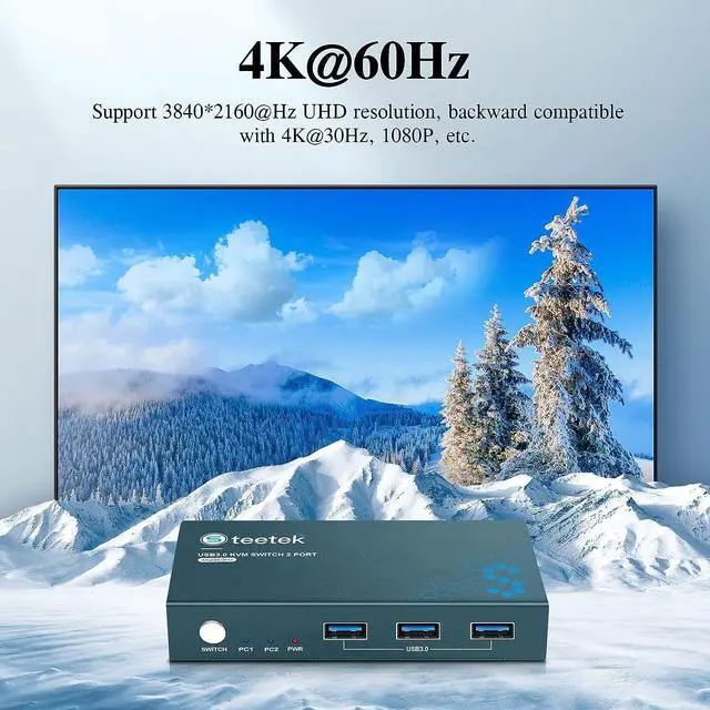 Alt view image 3 of 7 - Steetek USB-C KVM Switch 2 PCs Share 1 Monitor, 4K@60Hz USB C KVM Switch 3 USB2.0, PD 3.0 KVM with 100W Power Delivery Option. 2 Channel Type C in 1 HDMI Output. Button Switch, with 2 Type-C Cables