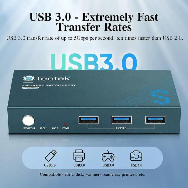 Alt view image 4 of 7 - Steetek USB-C KVM Switch 2 PCs Share 1 Monitor, 4K@60Hz USB C KVM Switch 3 USB2.0, PD 3.0 KVM with 100W Power Delivery Option. 2 Channel Type C in 1 HDMI Output. Button Switch, with 2 Type-C Cables
