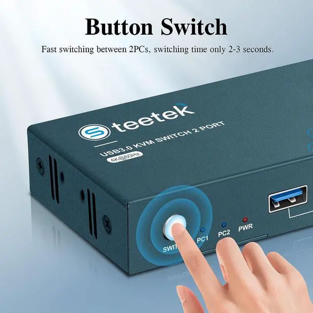 Alt view image 6 of 7 - Steetek USB-C KVM Switch 2 PCs Share 1 Monitor, 4K@60Hz USB C KVM Switch 3 USB2.0, PD 3.0 KVM with 100W Power Delivery Option. 2 Channel Type C in 1 HDMI Output. Button Switch, with 2 Type-C Cables