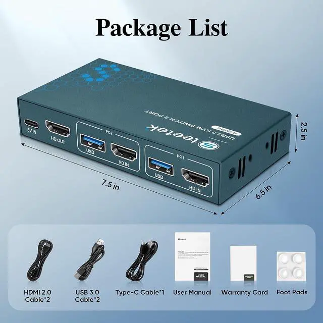 Alt view image 7 of 7 - Steetek USB-C KVM Switch 2 PCs Share 1 Monitor, 4K@60Hz USB C KVM Switch 3 USB2.0, PD 3.0 KVM with 100W Power Delivery Option. 2 Channel Type C in 1 HDMI Output. Button Switch, with 2 Type-C Cables