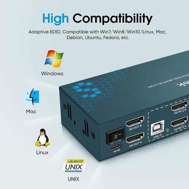 Alt view image 5 of 7 - HDMI KVM Switch Dual Monitor, 2 Port KVM Switch 4K@30Hz, KVM Switch 2 Computer 2 Monitor, KVM Supported Wireless Keyboard & Mouse and Hotkey Switch, Dual Monitor KVM Switch with 4 HDMI Cables