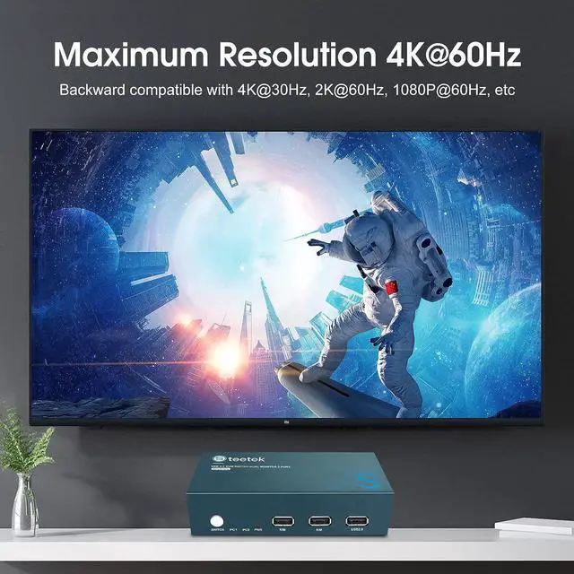 Alt view image 4 of 7 - HDMI KVM Switch Dual Monitor, 2 Port KVM Switch 4K@30Hz, KVM Switch 2 Computer 2 Monitor, KVM Supported Wireless Keyboard & Mouse and Hotkey Switch, Dual Monitor KVM Switch with 4 HDMI Cables