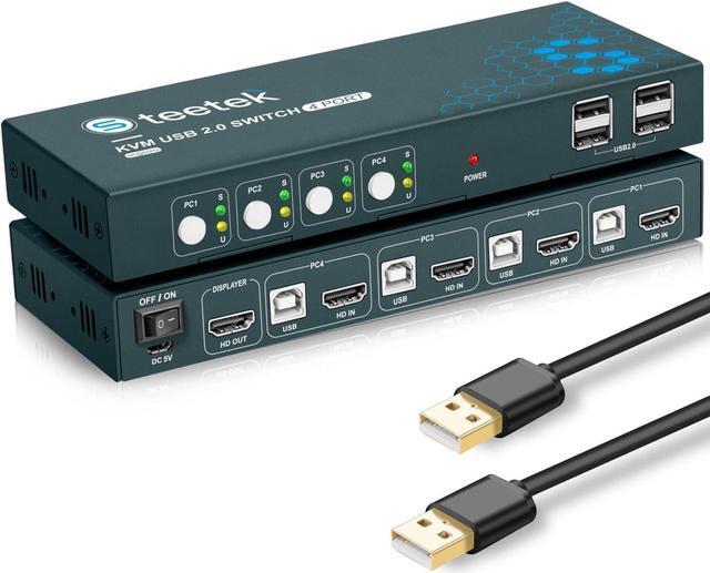 Main image of HDMI 4 Port Kvm Switch Box for 4 Computers Share 1 Monitor, 4K@60Hz 4X1 KVM Switch with 4 USB 2.0 Ports, HDCP 2.2, Plug and Play, Button Switch, with 1 HDMI and 4 USB Cables