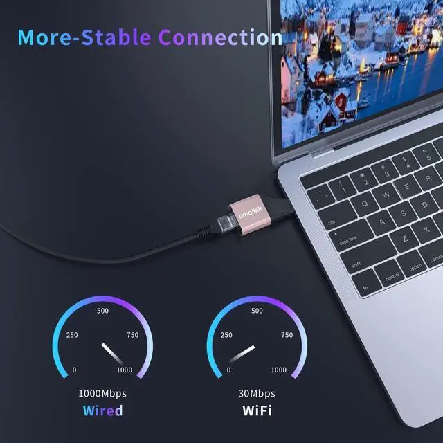 Alt view image 6 of 6 - AMALINK USB C to ethernet adpter, 10/100/1000 for MacBook Pro, MacBook Air, iPad Pro, Pixelbook, XPS, Galaxy, and More (USB C to Ethernet 10/100/1000MB/S)