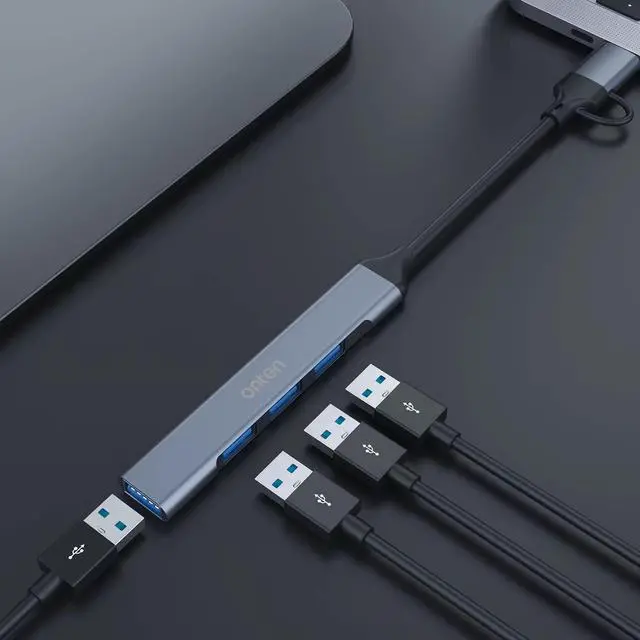 Alt view image 5 of 7 - USB Hub, ONTEN USB C to USB Adapter, USB C to USB A Hub with 1.6ft Cable,4 Ports USB-C USB Hub 3.0/2.0, for MacBook Pro, iMac 2021, USB Splitter Aluminum Alloy, Color Gray