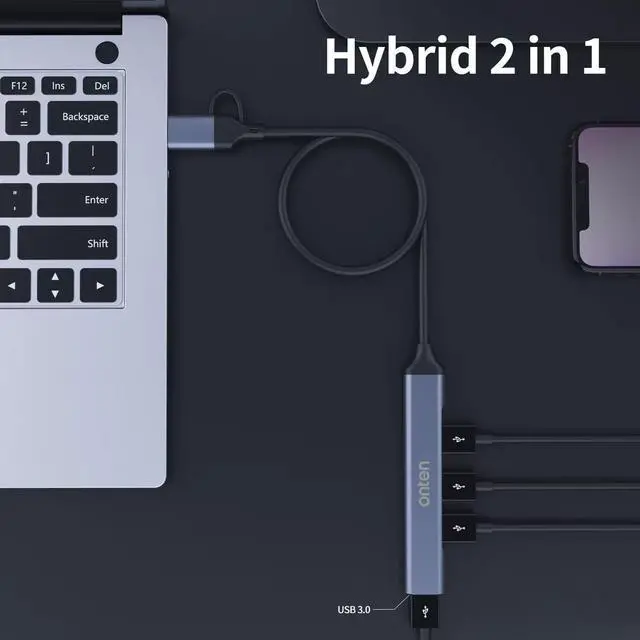 Alt view image 6 of 7 - USB Hub, ONTEN USB C to USB Adapter, USB C to USB A Hub with 1.6ft Cable,4 Ports USB-C USB Hub 3.0/2.0, for MacBook Pro, iMac 2021, USB Splitter Aluminum Alloy, Color Gray